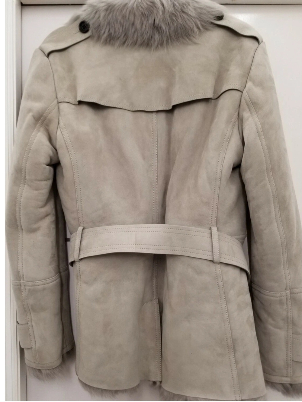 NWT BURBERRY LONDON Sheepskin Leather Shearling Belted Jacket Coat Women UK14 - Picture 2 of 14
